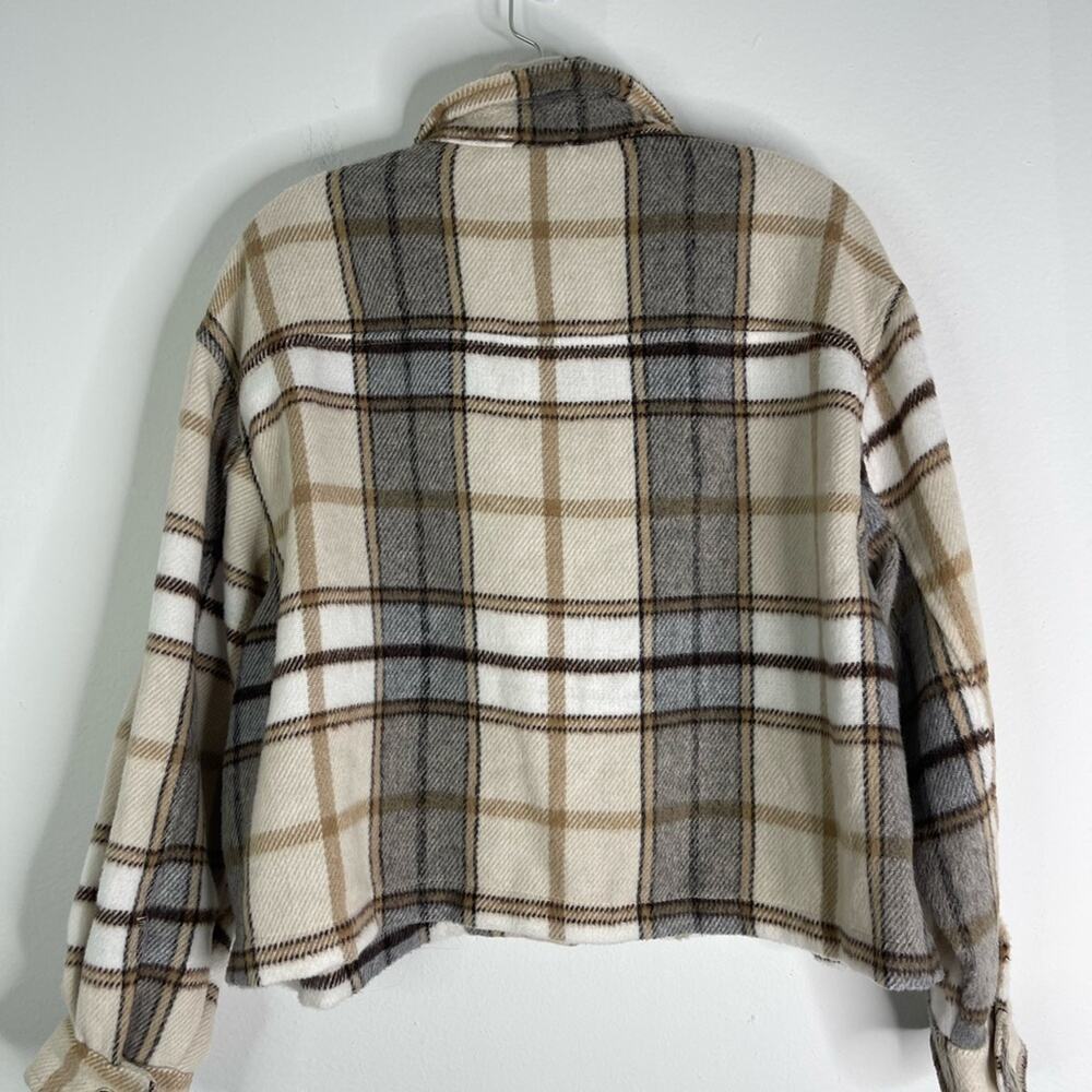 For the Republic tan grey cream plaid cropped preppy lightweight jacket large - Picture 7 of 7